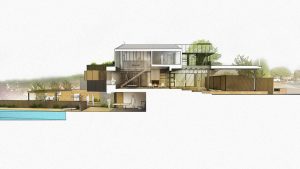 HOUSE WITH TURRET DRAWING SECTIONAL PERSPECTIVE